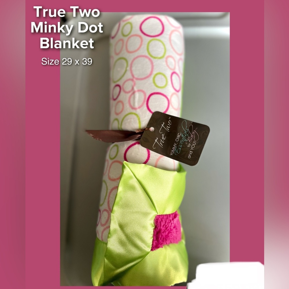 NEW - True Two Minky Dot Blanket - Lime Pink Gumdrop